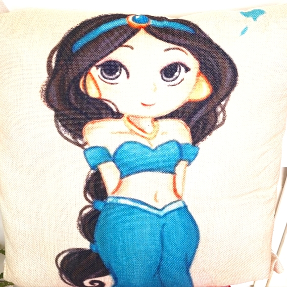 Princess Jasmine Beautiful Pillow Beautiful Clean 18" Square Zipper Closure 💙 - Picture 1 of 5